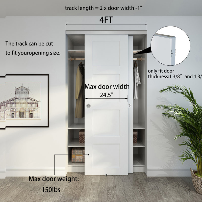JUBEST Bypass Sliding Door Hardware, Bypass Wardrobe Closet Door